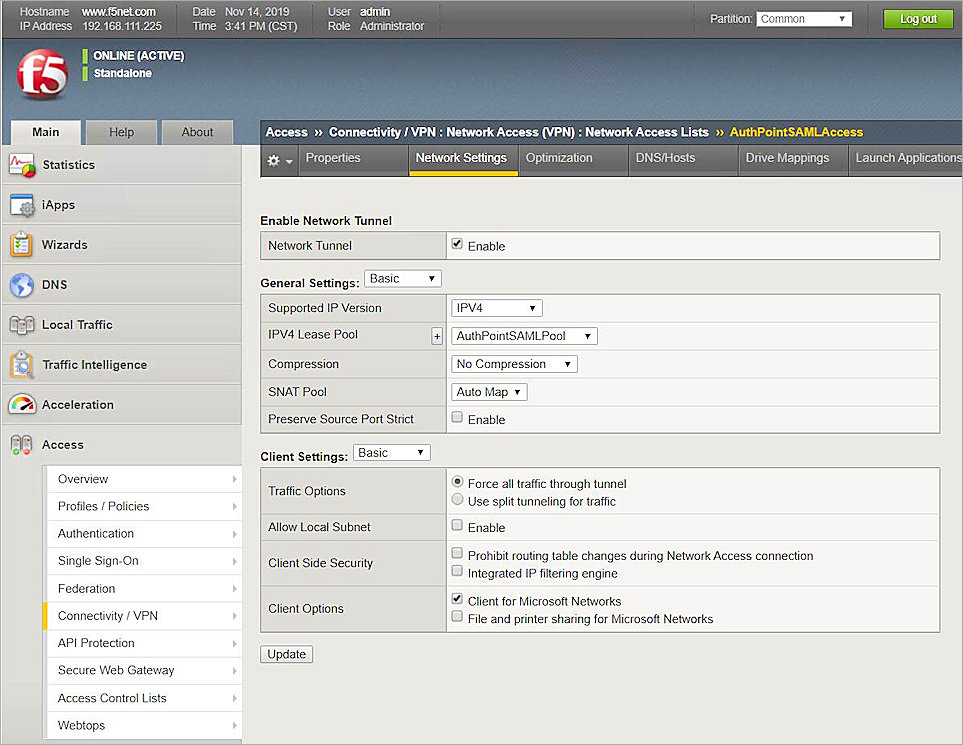 Screenshot of the add Network Access List